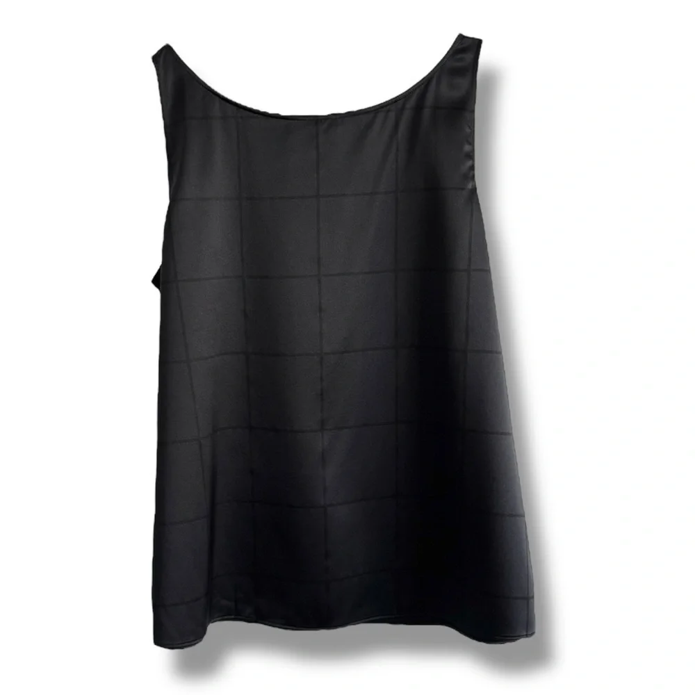 Eileen Fisher Windowpane Pattern Stretch Black Silk Business Shell Tank Top SZ L - Picture 3 of 5
